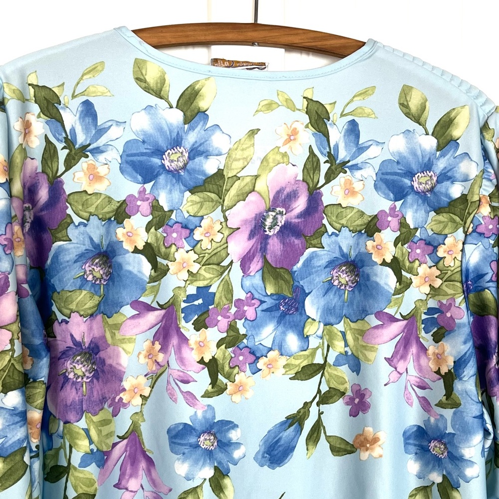 Vintage Nightgown Blue Purple Floral House Dress Zip Up Pom Pom Grandma XXl - Picture 8 of 10